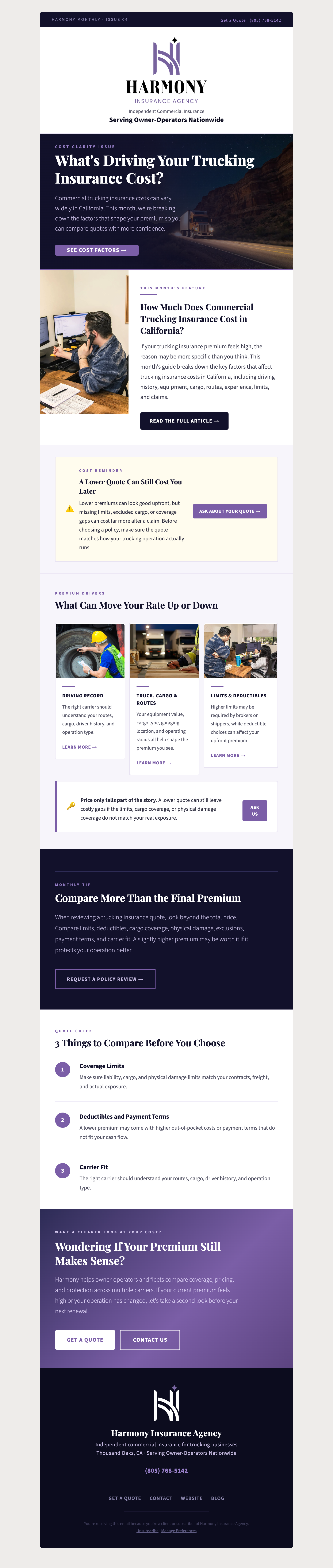 Harmony newsletter Issue 04: What’s Driving Your Trucking Insurance Cost?